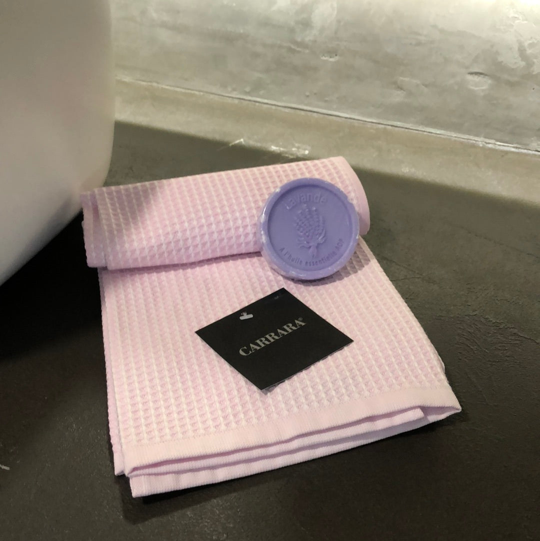 Mirabello Carrara, Coppia 1+1 Marsiglia rosa, cotone, 40x60 / 60x110