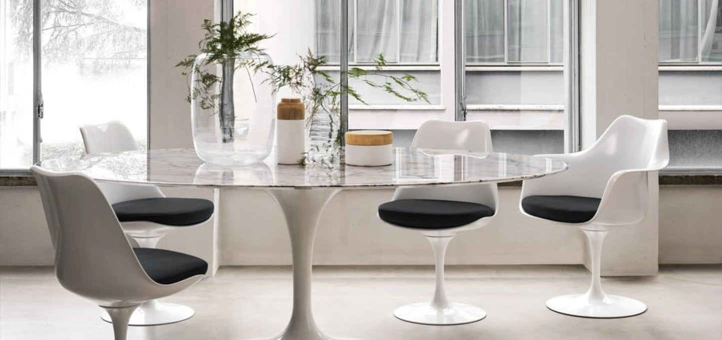 Archilab, tavolo Eero Saarinen top marmo bianco Michelangelo, 180x105 cm