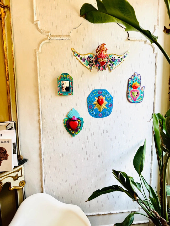 Pink Pampas, Mexican handcrafted metal art with central mirror