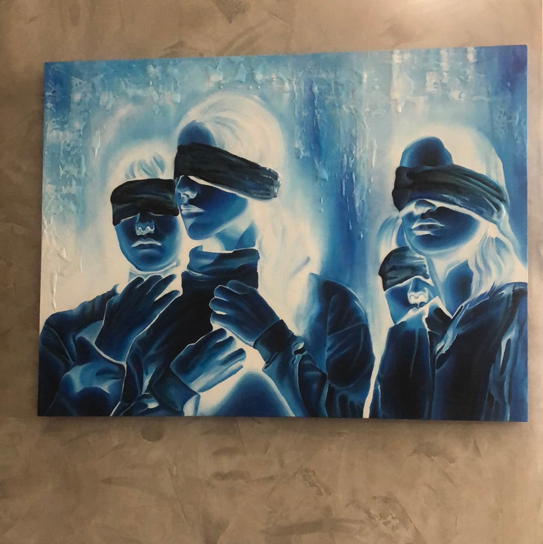 Dorta Raffaella, quadro "Donne Bendate Blu", olio su tela, 80x60