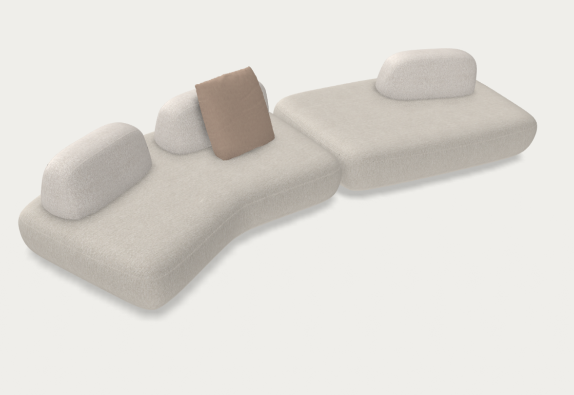 Art Nova, Curve sofa beige fabric with movable backrests and chaise longue
