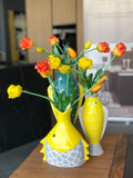 Enzo De Gasperi, vaso pesce h36x17x12, waterproof, ceramica lucida turchese/giallo