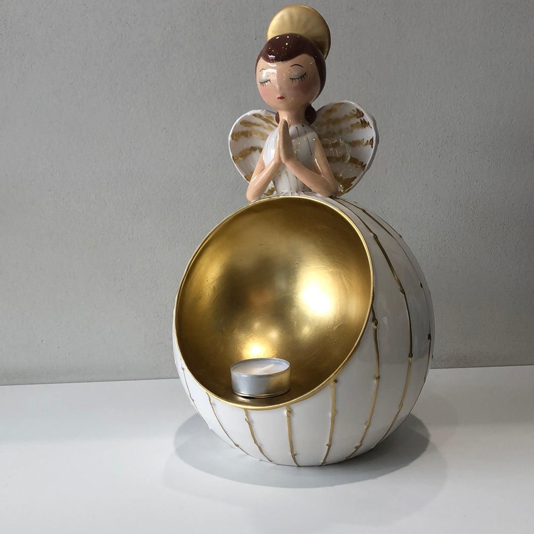 Enzo De Gasperi, portacandela angelo in ceramica, h31 x d18 cm