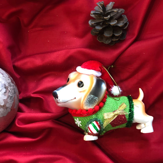 Enzo De Gasperi, cane ballerina decorazioni natalizie in vetro da appendere, h10 cm