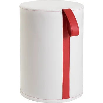Ever life design, pouf Roll resistente all'acqua, tessuto bianco impermeabile e maniglia rossa