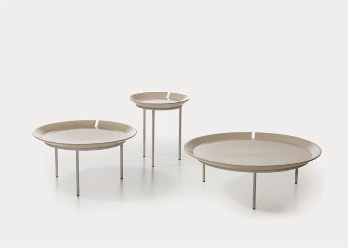 Gervasoni, Tavolino Brise 51 D46 cm, piano bianco e gamba metallo pearl