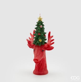 Enzo De Gasperi, candela natalizia renna con pino, h27xd14 cm