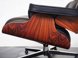 Archilab, poltrona lounge chair Eames, scocca legno palissandro e rivestimento in pelle nera