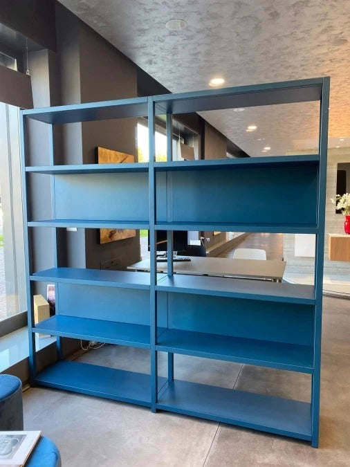 Fantin, libreria Frame, metallo goffrato blu oceano, h210xl212xp36 cm