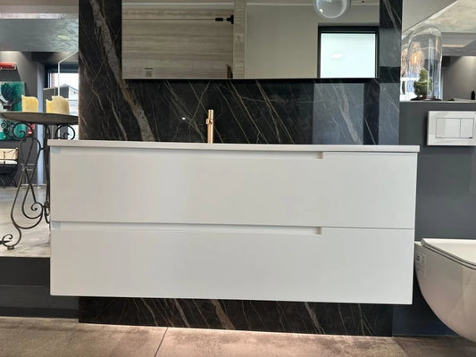 Casabath, mobile lavabo Modern laccato bianco opaco con top Monolith bianco e lavabo integrato l120 cm