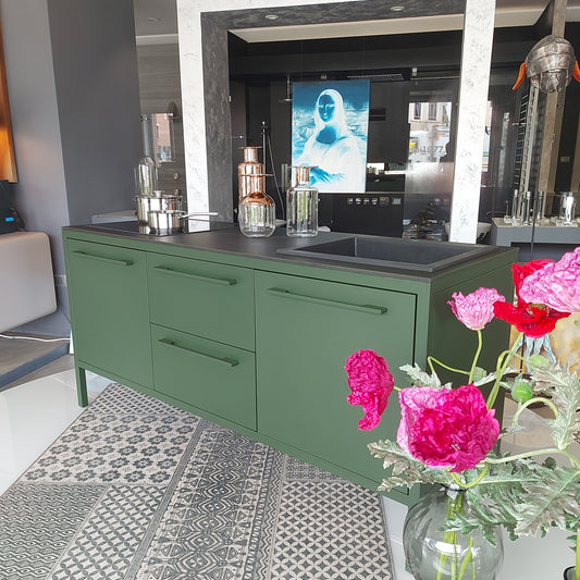 Fantin, base cucina Frame indoor, metallo goffrato verde bosco, 188x67 x h89 cm