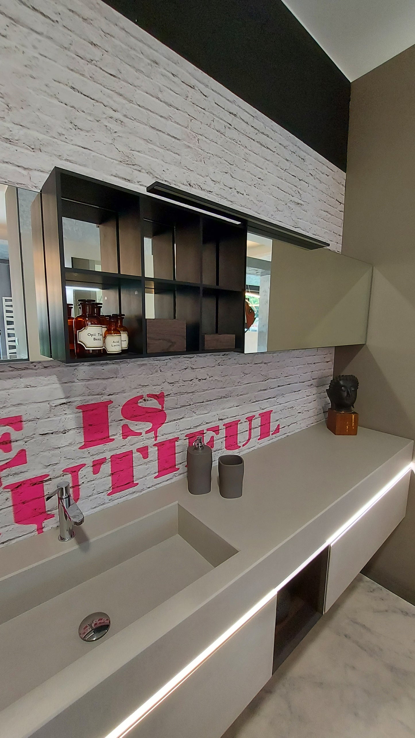 Modulnova, mobile bagno Infinity, finitura in resina cemento grigio L210 cm