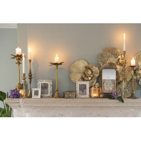 Clayre & Eef, portacandela metallo oro con foglie, 22x54 cm