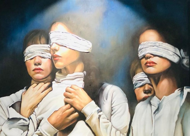 Dorta Raffaella, quadro "Donne Bendate", olio su tela, 80x60