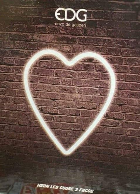 Enzo De Gasperi, neonled cuore luce bianca 2 facce piccolo, h20 x 16 cm, cavo lungo 2 mt
