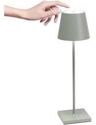 Zafferano, lampada Poldina PRO tavolo salvia con base ricarica wireless