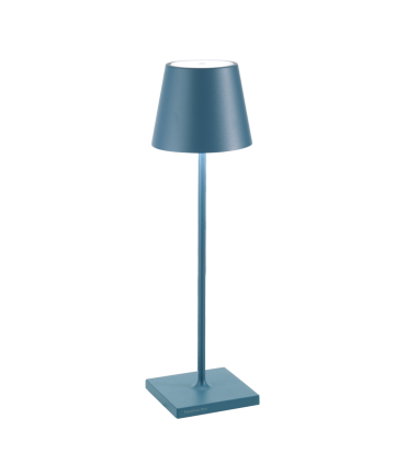 Zafferano, lampada Poldina PRO tavolo blu avio con base ricarica wireless