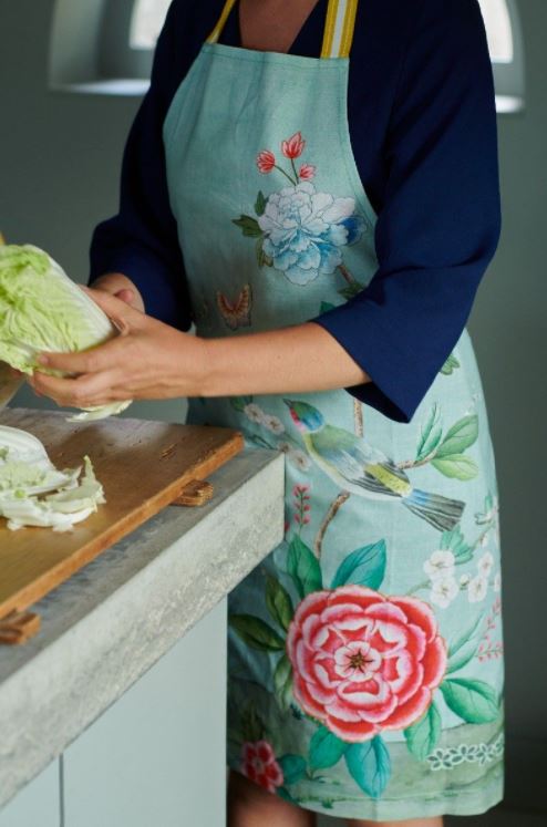 Pip Studio, grembiule da cucina Blushing Birds azzurro, 85x88 cm, cotone