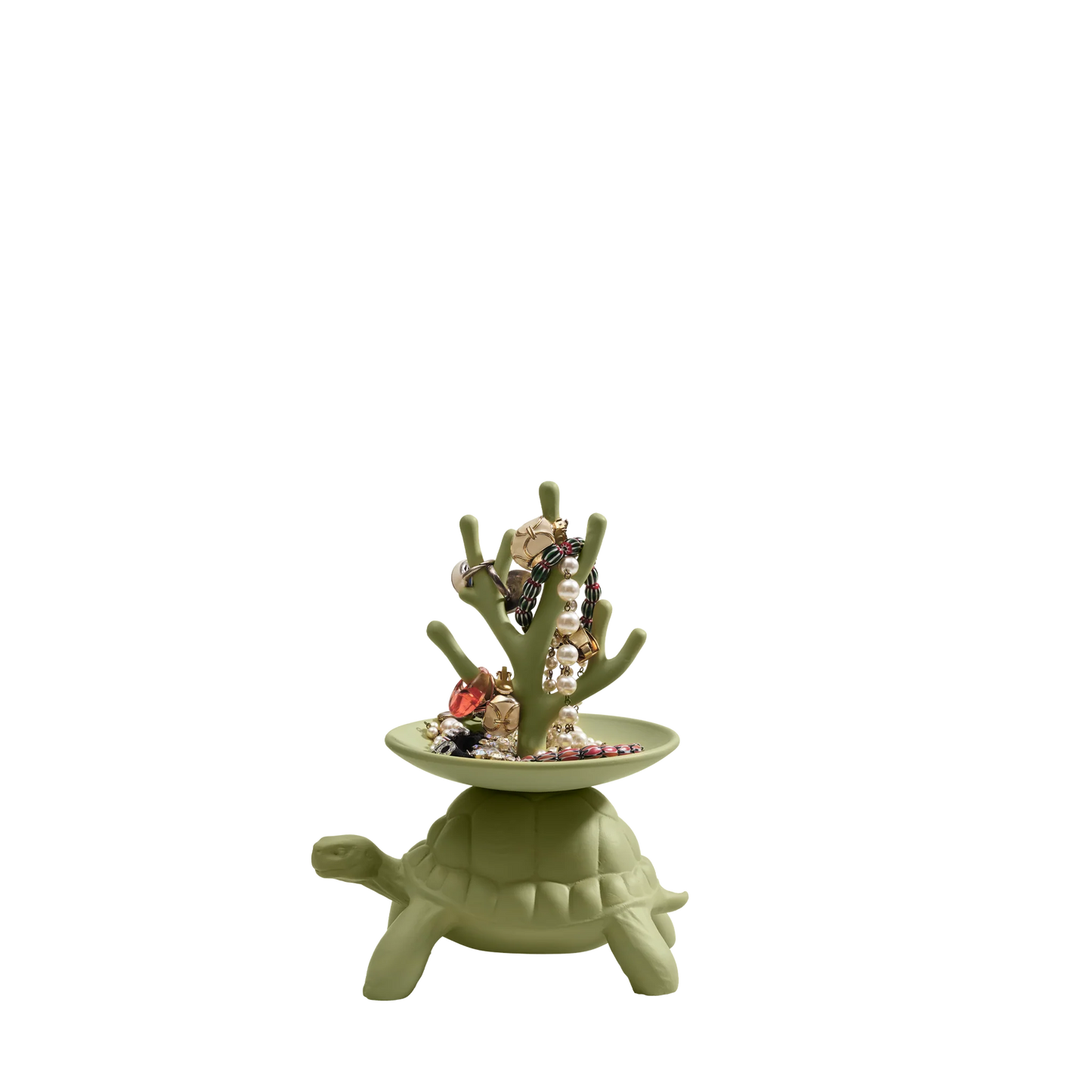 Qeeboo Turtle Carry XS JEWELRY TREE verde oliva, ceramica
