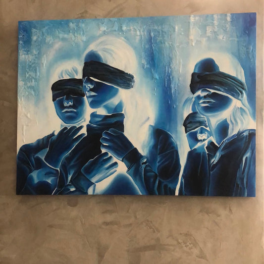 Dorta Raffaella, painting "Blue Blindfolded Women", oil on canvas, 80x60