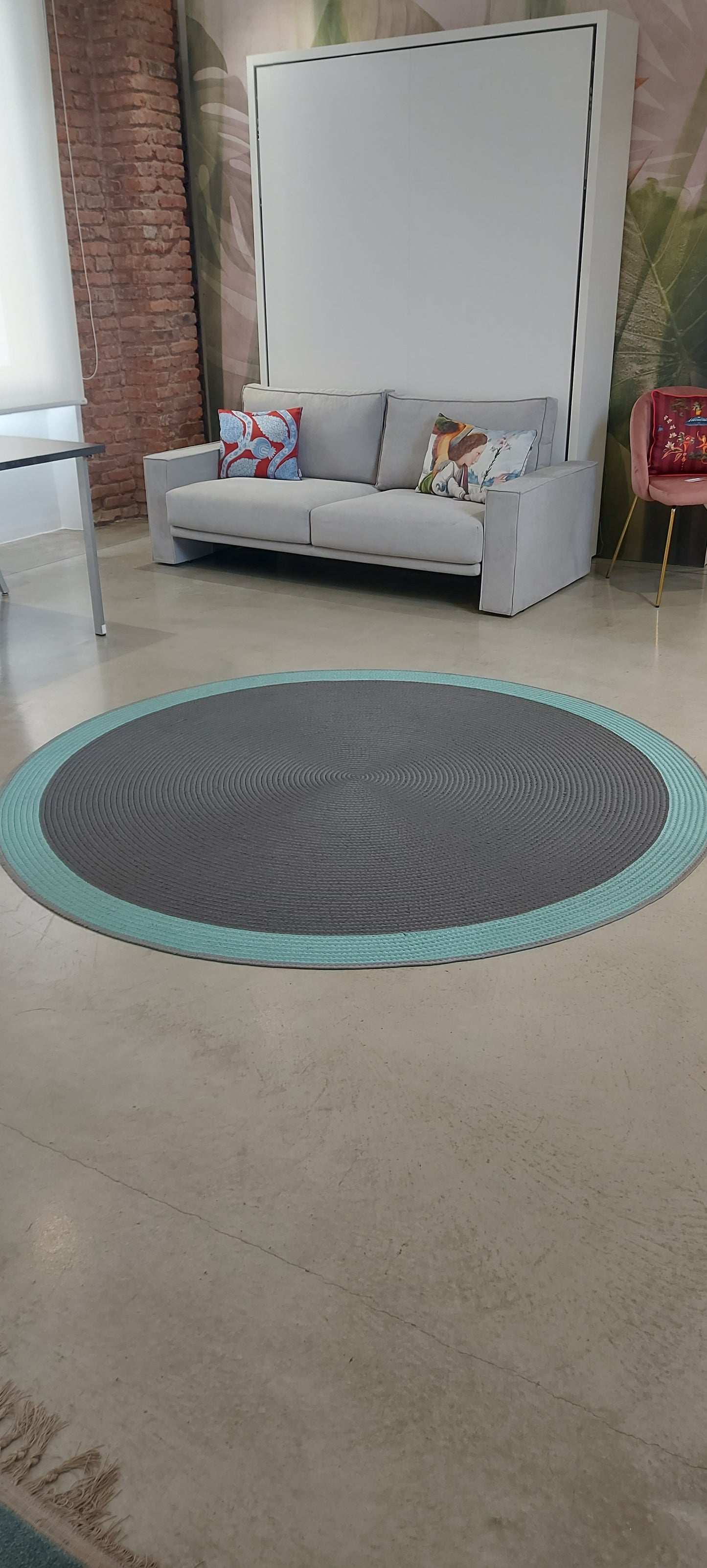 Tisca, tappeto Sesia rotondo, indoor e outdoor, azzurro e grigio, D200 mm, 100%PP