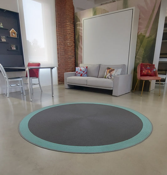 Tisca, tappeto Sesia rotondo, indoor e outdoor, azzurro e grigio, D200 mm, 100%PP