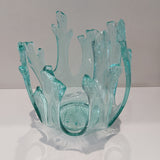 Enzo De Gasperi, portacandela anemone di mare, vetro azzurro, h19xd19 cm
