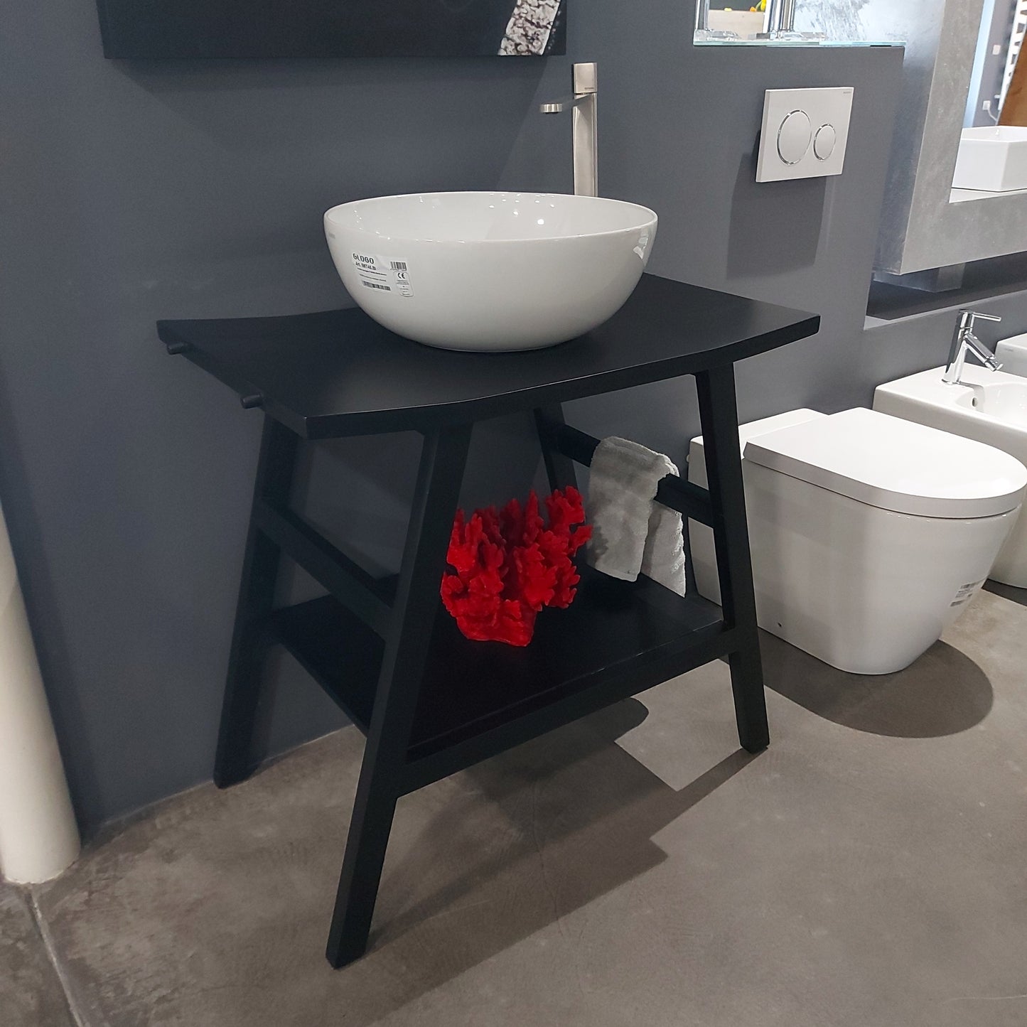 Cipì, Zen black washbasin console with Total gray washbasin, 51 x 71 x 80 cm, CP880ZXL, CP950OPENT