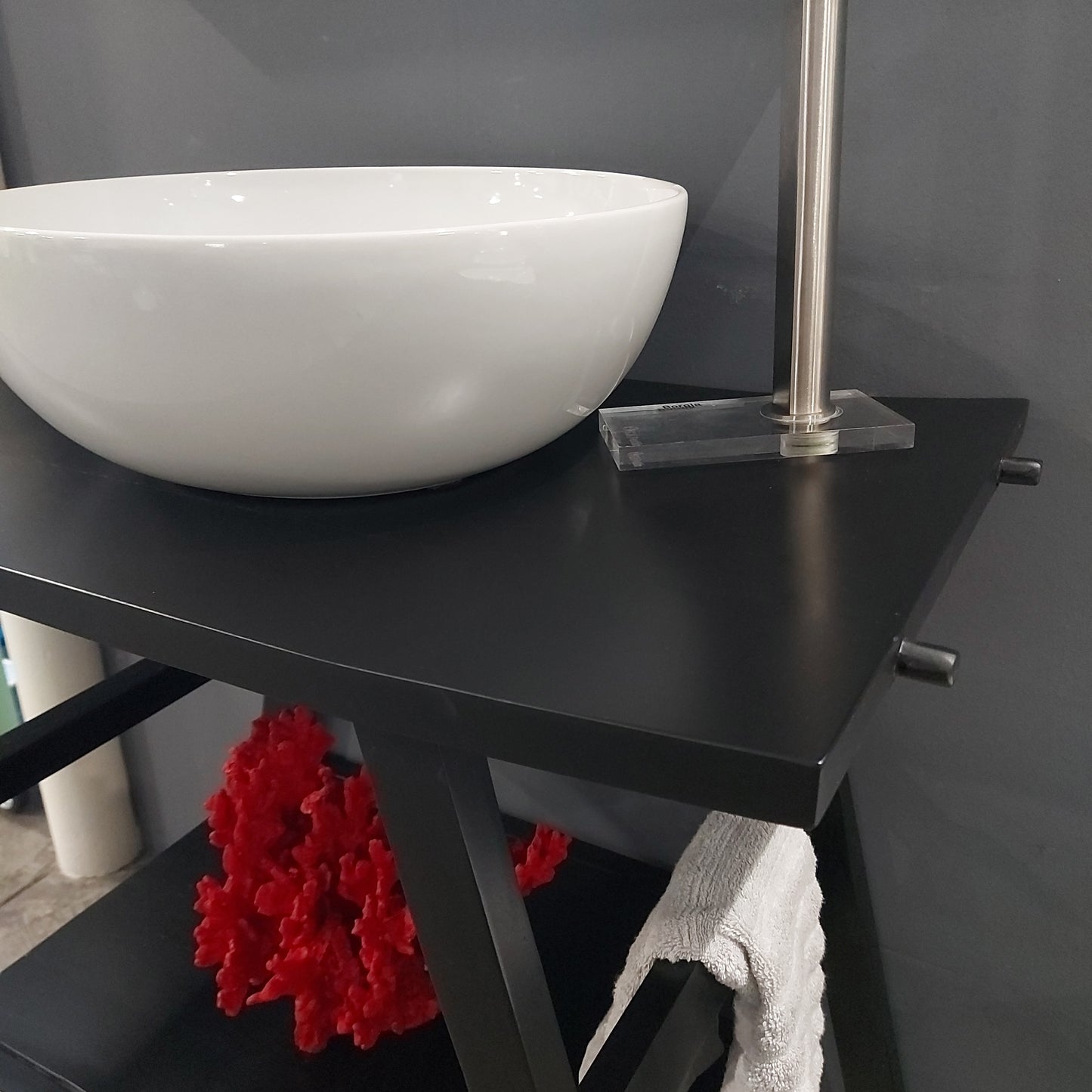 Cipì, Zen black washbasin console with Total gray washbasin, 51 x 71 x 80 cm, CP880ZXL, CP950OPENT