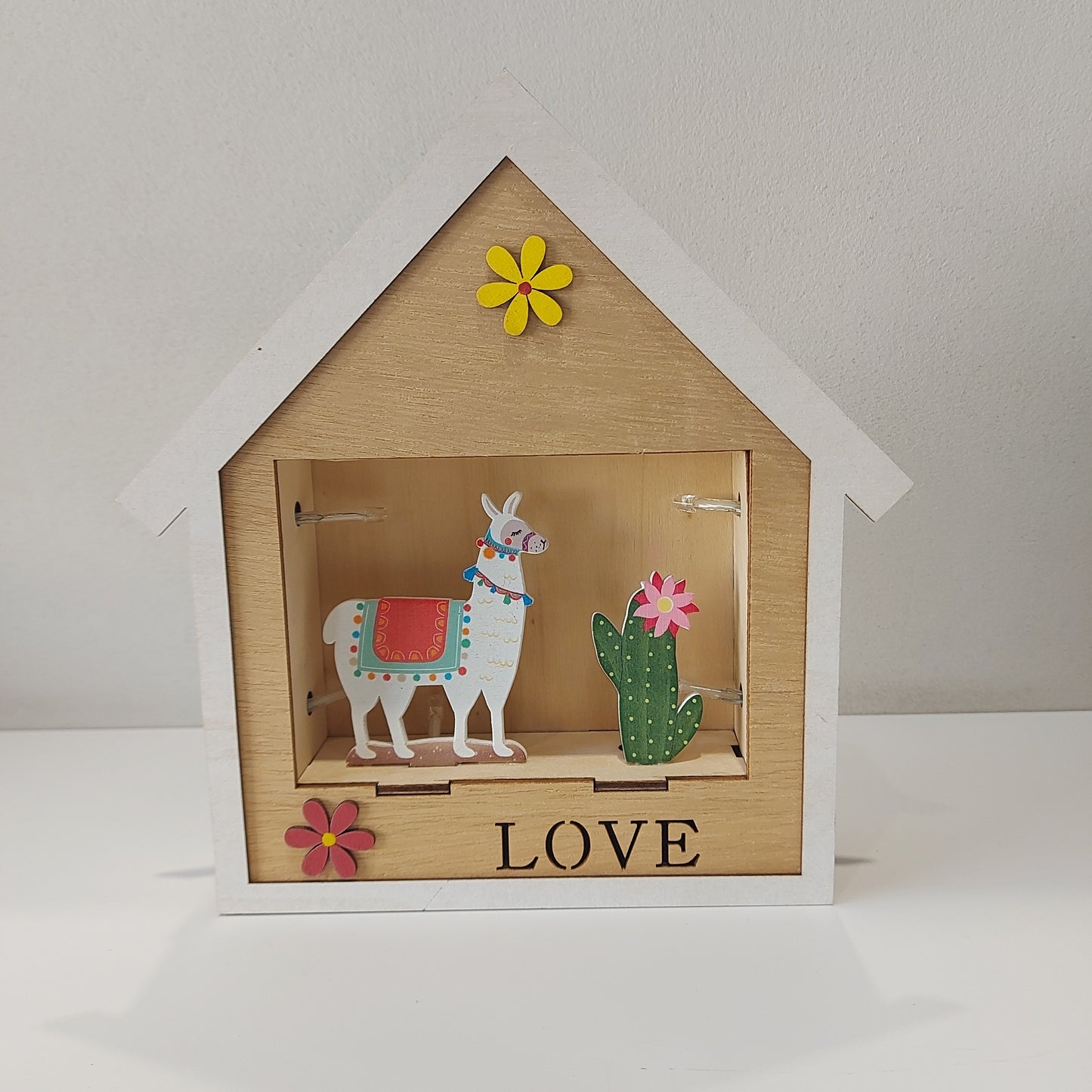 Enzo De Gasperi, casetta/lampada lama love con led, legno, 20x20x5 cm