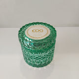 Enzo De Gasperi, candela profumata Crystal COLORI D'AUTUNNO con contenitore in vetro e coperchio verde, durata 30 ore, h 8,5 x d 9 cm