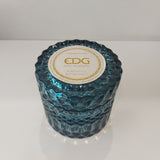 Enzo De Gasperi, candela profumata Crystal ANANAS e COCCO con contenitore in vetro e coperchio blu, durata 30 ore, h 8,5 x d 9 cm