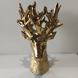 Enzo De Gasperi, vaso cervo oro, resina, h31xd20 cm