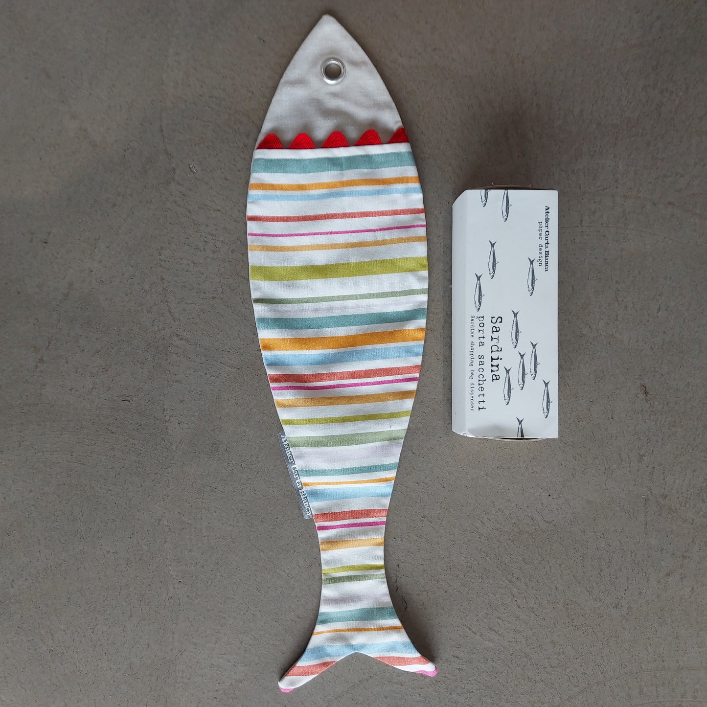 Atelier Carta Bianca, sardine bag holder Piggelin, fabric, 60x14 cm