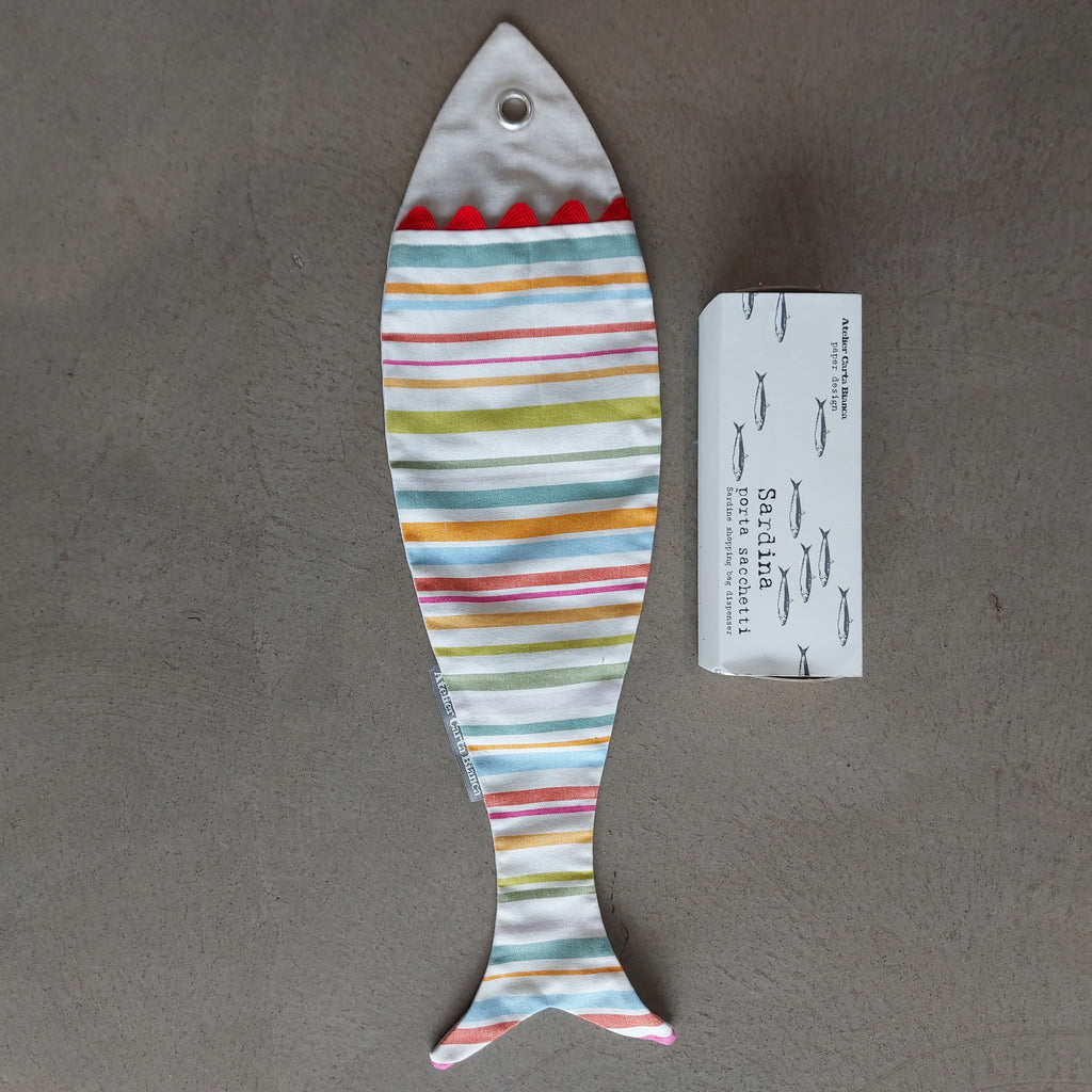 Atelier Carta Bianca, sardina porta sacchetti Piggelin, tessuto, 60x14 cm