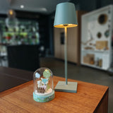 Enzo De Gasperi, display case / lamp with green fox with led, glass and wood, diameter 8 cm