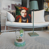 Enzo De Gasperi, teca/lampada con volpe verde con led, vetro e legno, diametro 8 cm