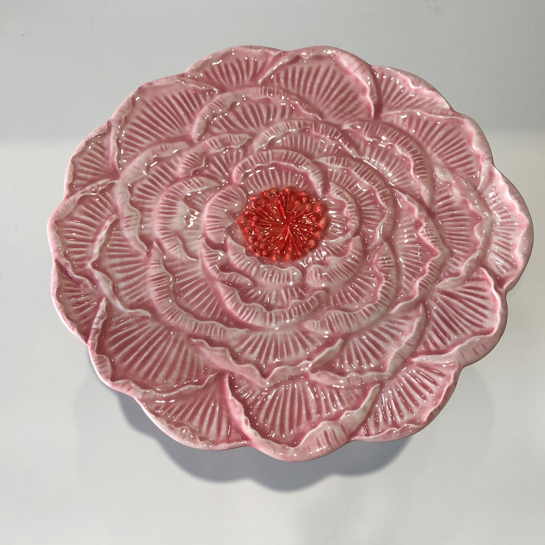 Enzo De Gasperi, alzata peonia rosa, ceramica, h13xd26