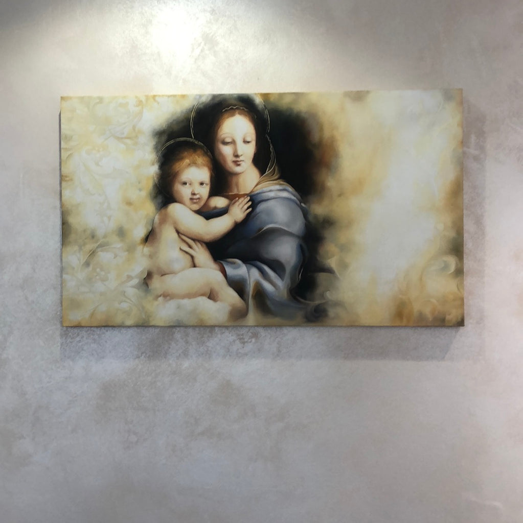 Dorta Raffaella, painting "Madonna with Child", oil on canvas and mixed media, 120x70