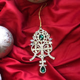 Enzo De Gasperi, Decorazione di Natale da appendere con gioiello dorato con pietra verde damasco, h13 cm