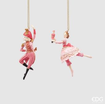 Enzo De Gasperi, set 2 decorazioni soldatino+ballerina rosa, resina, h13 cm