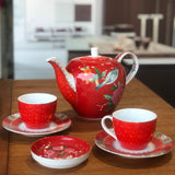 Pip Studio, set 2 tazzine da caffè con piattino Blushing Birds rosse, D13,20 cm, porcellana