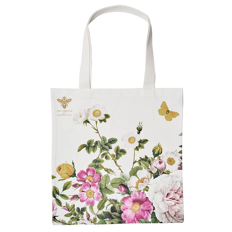 Koustrupco, Borsa di cotone 100% biologica con decorazione di fiori e rose