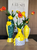 Enzo De Gasperi, vaso pesce h36x17x12, waterproof, ceramica lucida turchese/giallo