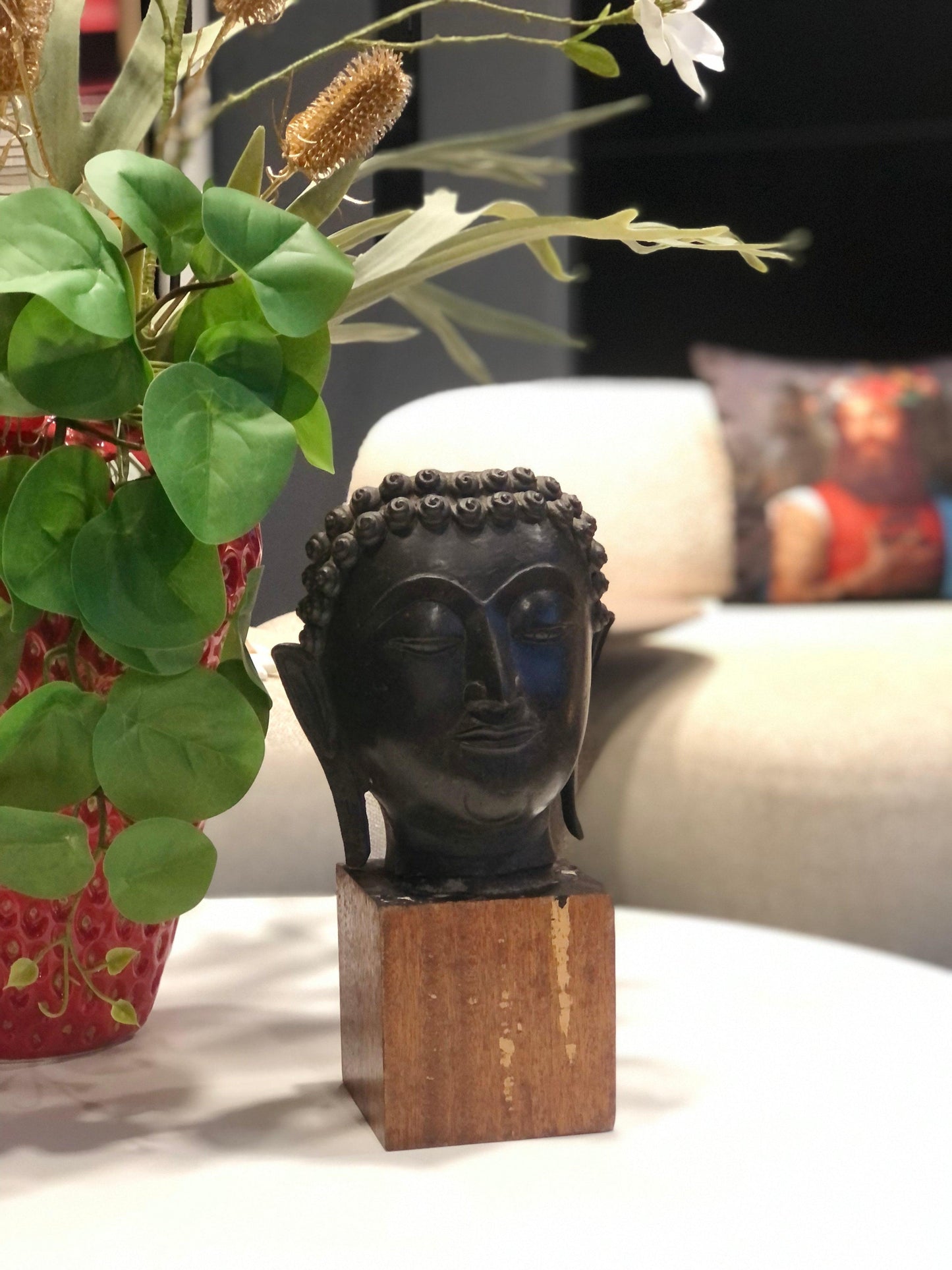 Thai black Buddha head statue