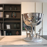 Enzo De Gasperi, portaghiaccio con cervi in acciaio e base marmo bianco, H39 x D30 cm