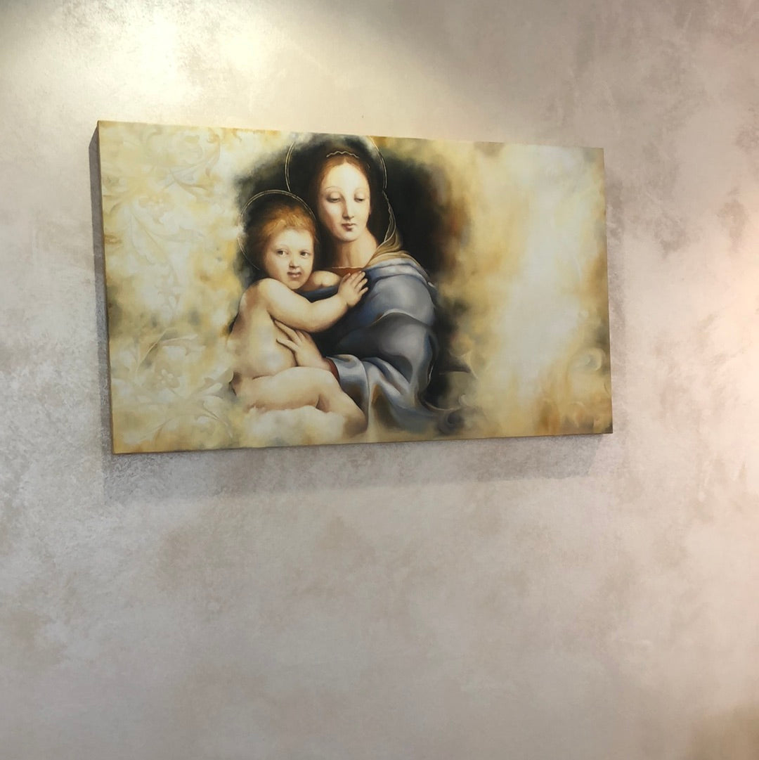 Dorta Raffaella, painting "Madonna with Child", oil on canvas and mixed media, 120x70