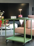 Fantin, carrello Run, metallo goffrato colore verde salvia, designer Dorino e Ferruccio Fantin, h80 x l50 x p75 cm