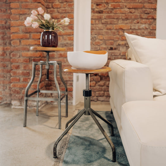 Maro, Tambre stool in galvanized steel with solid wood seat