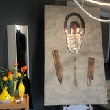 Paolo Fiorellini, quadro "Il Mago", Ecce Homo, alluminio, cemento, legno e smalto, 100x170adro "Latta Africana su